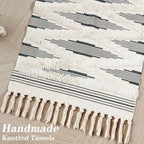 Handgeweven katoenen vloerkleed – zwart zigzagpatroon – 60x152 cm