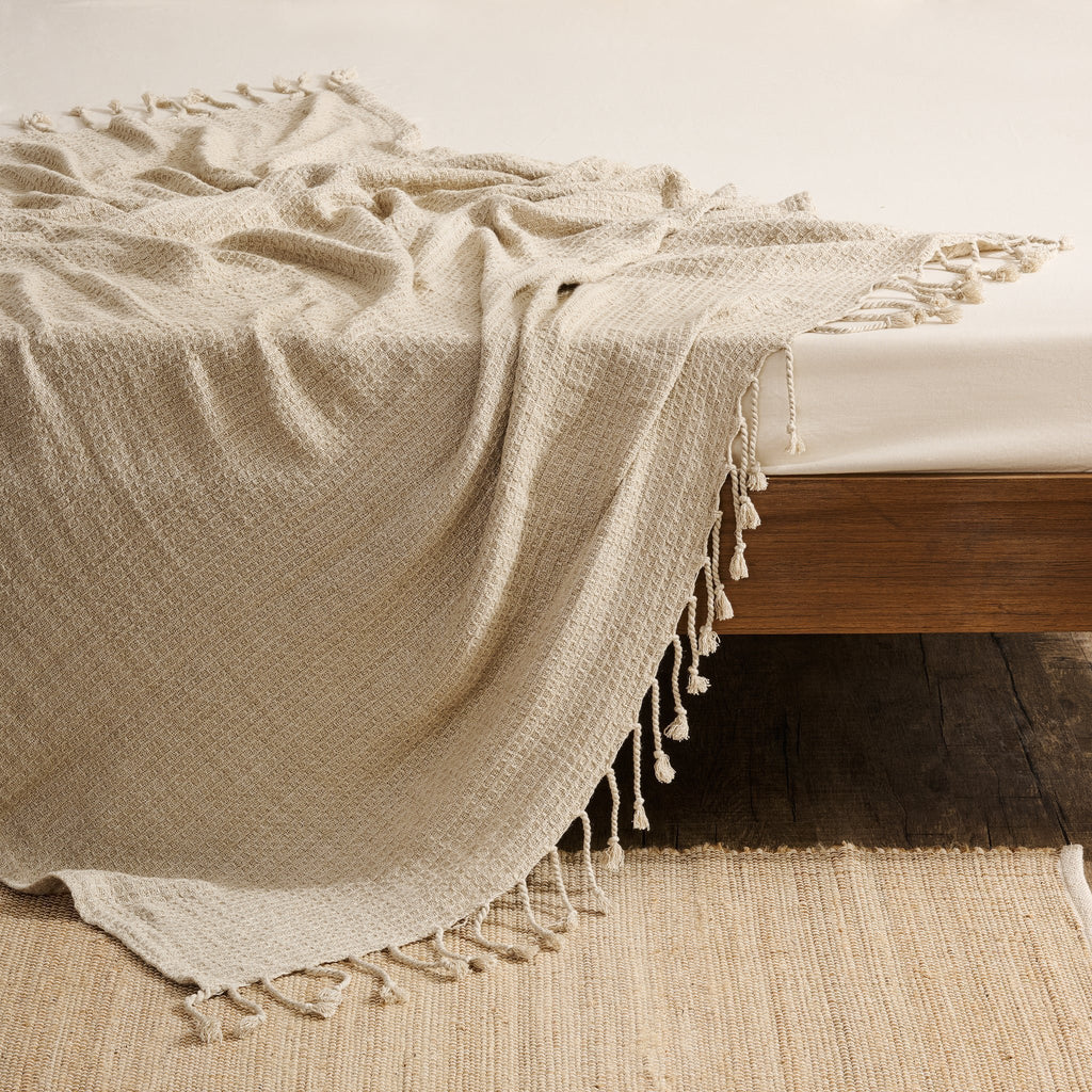 Gooi deken | Linnen Viscose gedraaide franjes