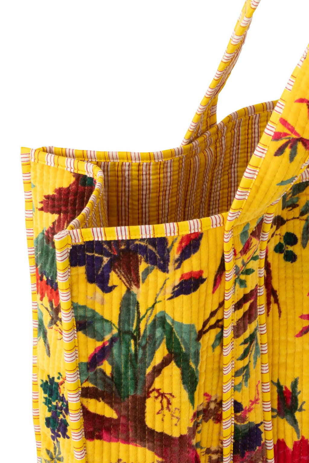 J-Line Tas Vogels/Bloemen Katoenfluweel Geel