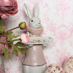 Beeld Konijn 15x13x37 cm Wit Roze Polyresin