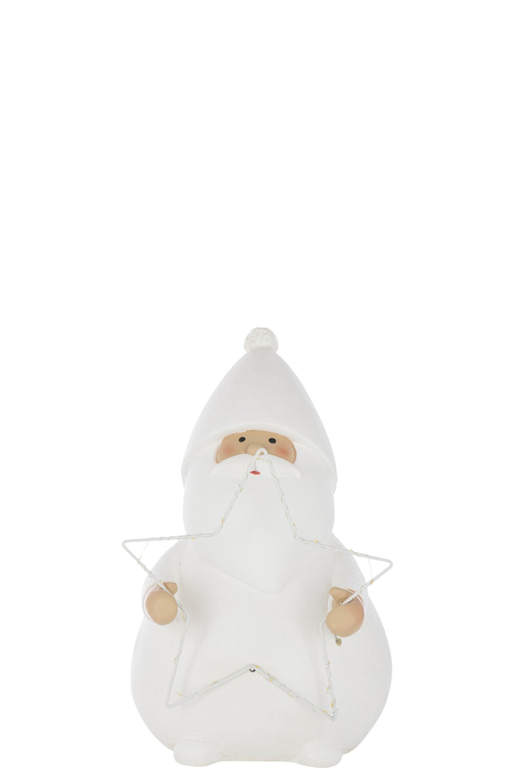 J-Line figuur Kerstman Ster - polyresin - wit - L - LED lichtjes