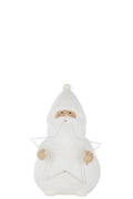 J-Line figuur Kerstman Ster - polyresin - wit - L - LED lichtjes