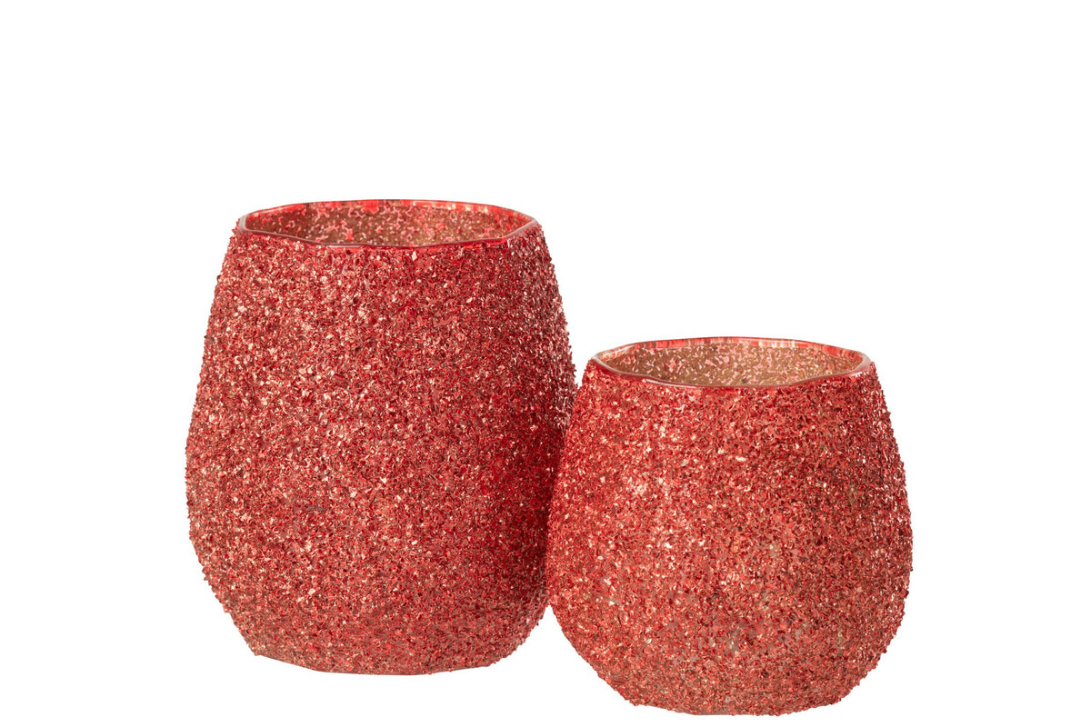 J-Line theelichthouder - glas - rood - L