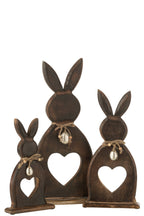 J-Line decoratie Konijn Hart + Ei Mango - hout - donkerbruin - large