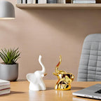 Keramieken olifantenbeeldjes – modern wit en goud – set van 2 stuks