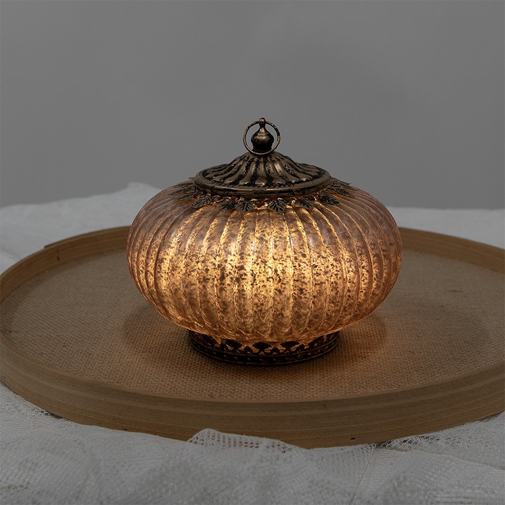 LED Lantaarn Ø 17x14 cm Roze Glas