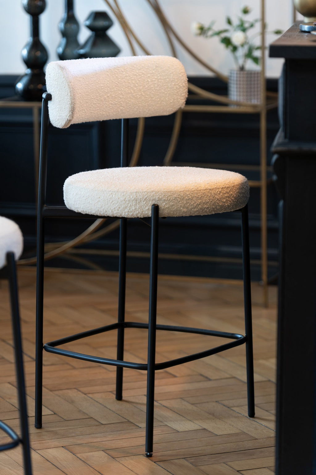 J-Line barstoel boucle - multiplex/polyester - wit/zwart