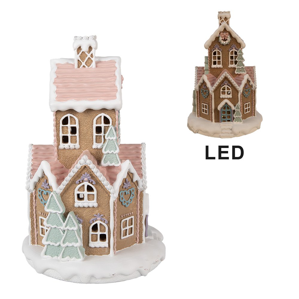 Gingerbread house met LED Ø 21x33 cm Bruin Kunststof