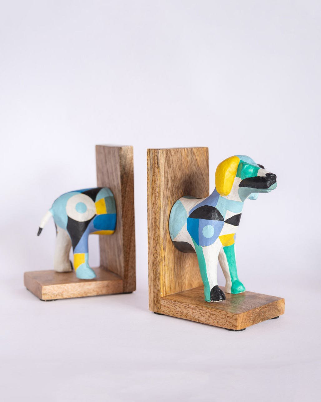 Technicolor Toto houten en papier-maché handbeschilderde boekensteunen