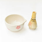 Gardehouder | Keramische handgemaakte Matcha-gardeset | Roze bloem