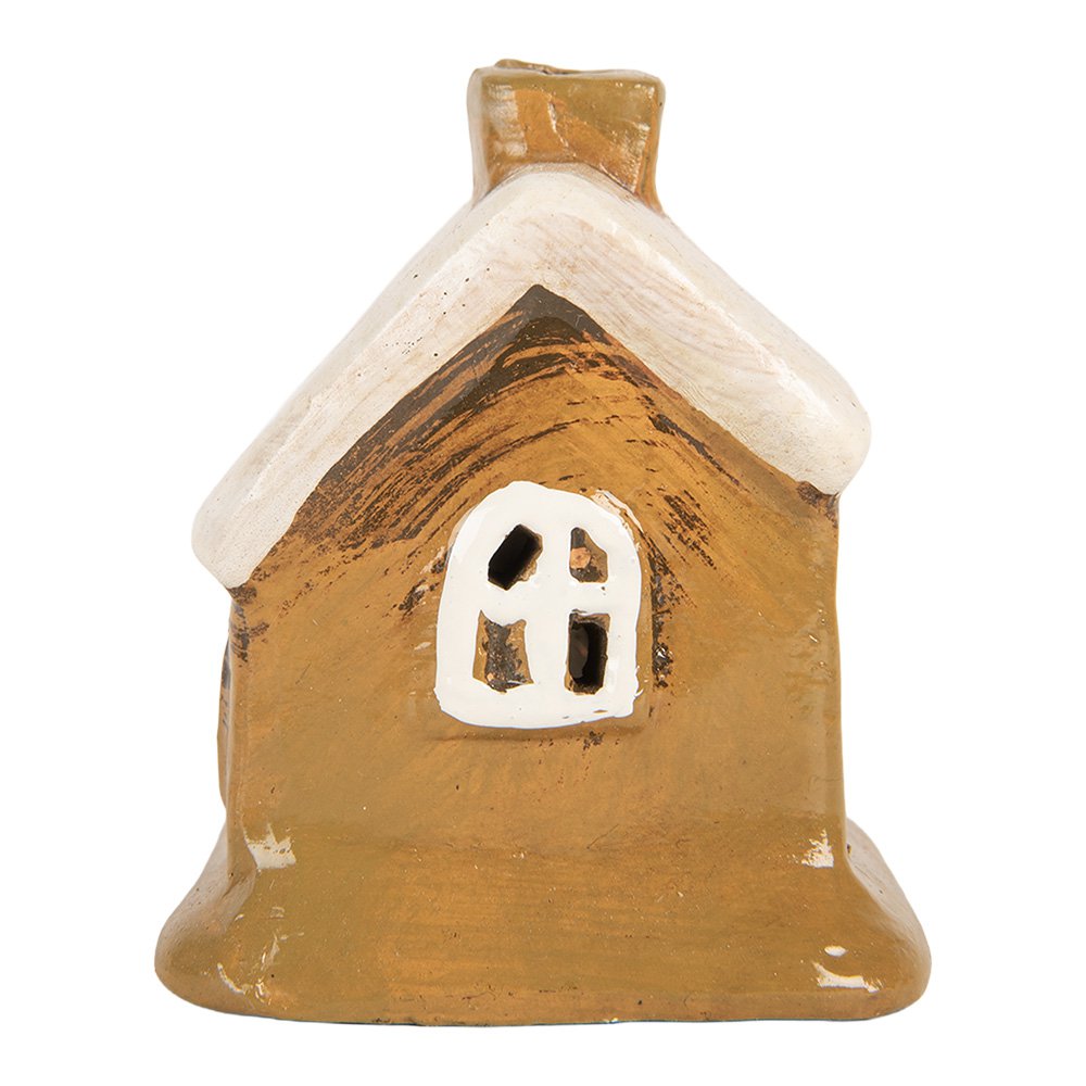 Waxinelichthouder Huis 9x7x9 cm Bruin Keramiek