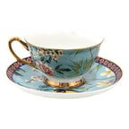 Kop en Schotel 200 ml Blauw Goudkleurig Porselein Vogels Servies