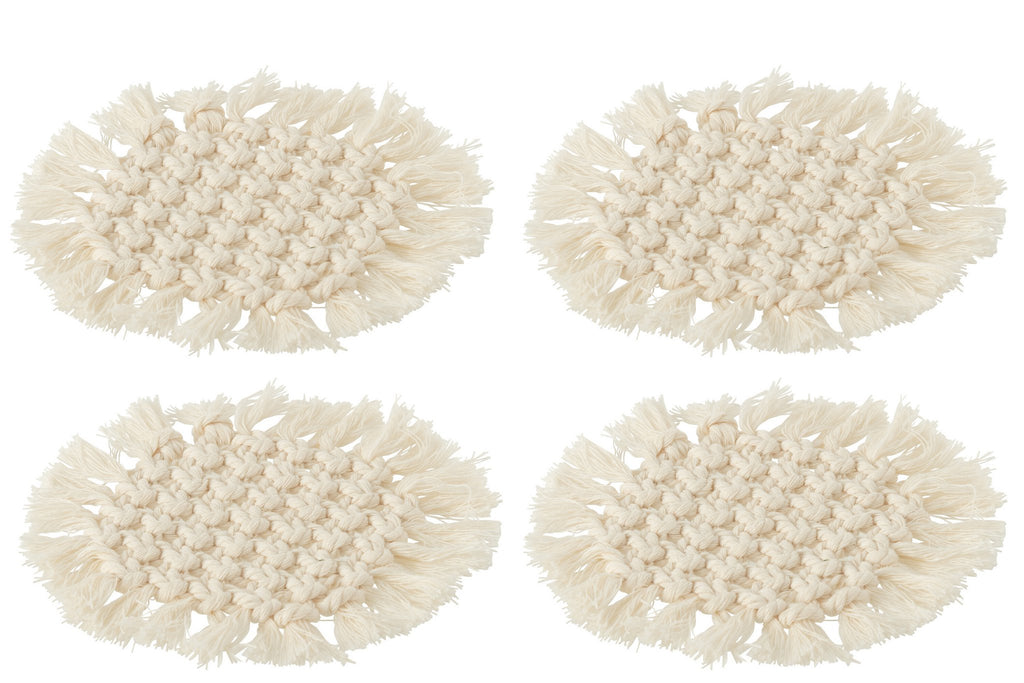 J-Line onderzetter Rond Macramé - polyester - beige - 4 stuks
