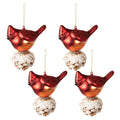 Kerstbal Set van 4 Vogel 11x6x11 cm Rood Wit Glas Kerstboomversiering