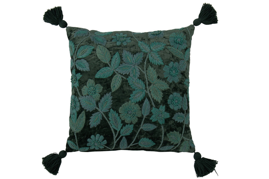 J-Line kussen Bladeren Vierkant - viscose - donkergroen/turquoise
