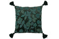 J-Line kussen Bladeren Vierkant - viscose - donkergroen/turquoise