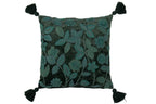 J-Line kussen Bladeren Vierkant - viscose - donkergroen/turquoise
