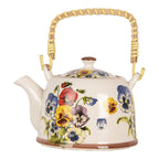 Theepot met Filter 800 ml Wit Blauw Keramiek Bloemen