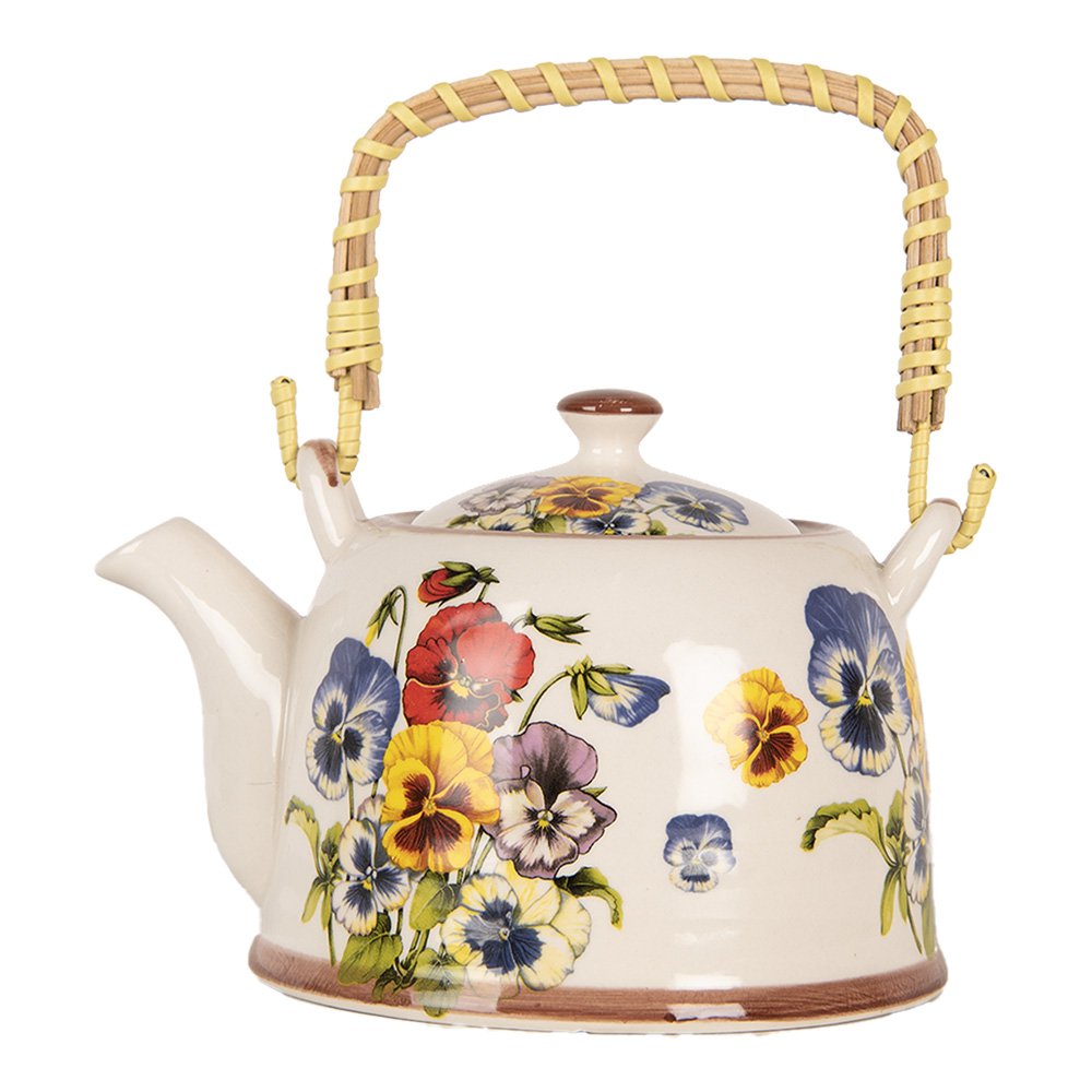 Theepot met Filter 800 ml Wit Blauw Keramiek Bloemen