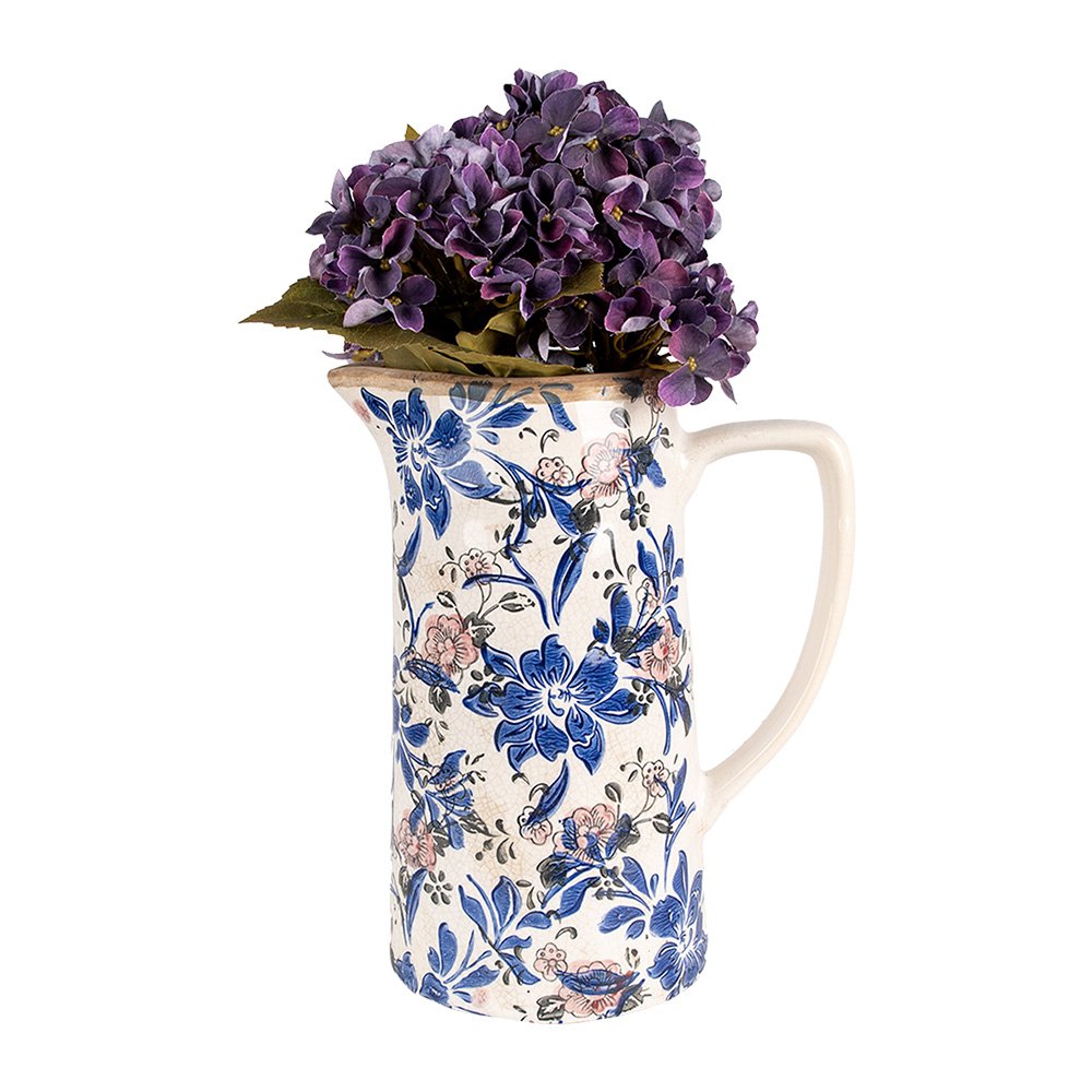 Decoratie Kan 21x14x26 cm Beige Blauw Keramiek Bloemen Schenkkan