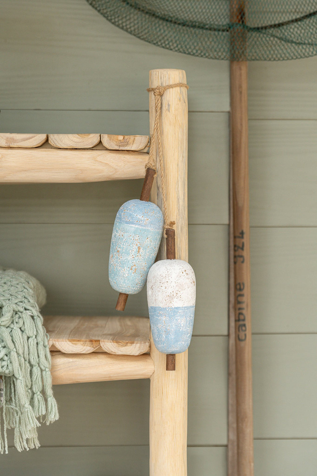 J-Line hanger Boei - hout - naturel/blauw