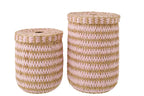 J-Line mand met deksel Gestreept - papier - naturel/roze - set van 2