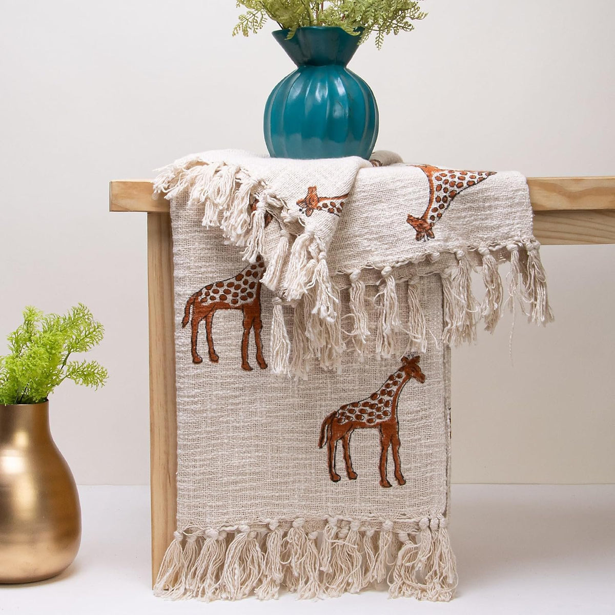 Deken met giraffeprint – 100% katoenen bank- en bedovertrek – met kwastjes – 50x70 inch