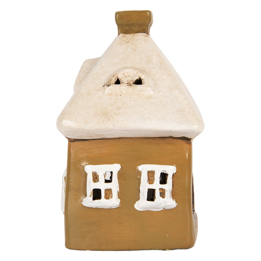 Waxinelichthouder Huis 12x9x14 cm Bruin Keramiek