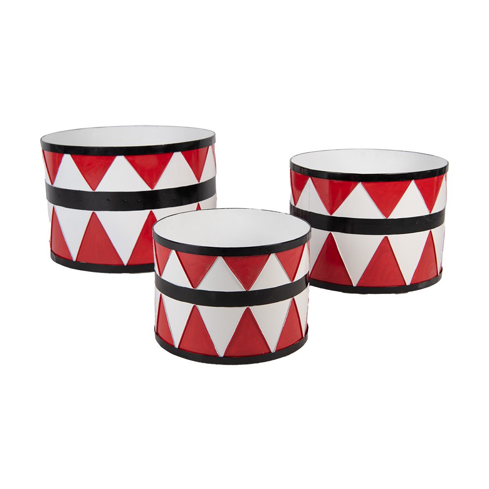 Kerstdecoratie Trommel Ø 47/ Ø 39 / Ø 31 cm Wit Rood Metaal