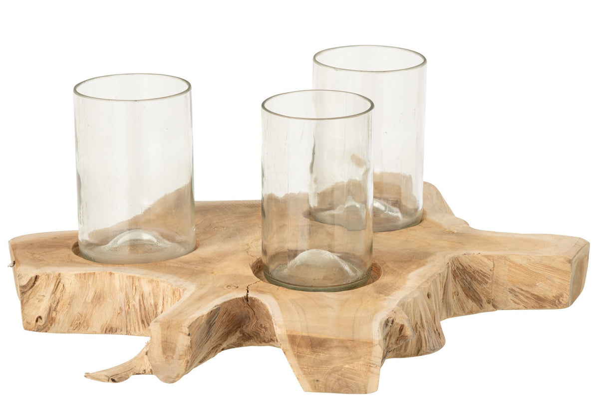 J-Line Vaas en windlicht met 3 potten - glas - naturel/transparant