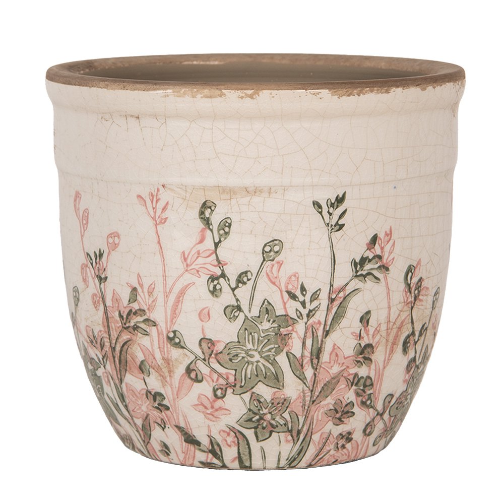 Bloempot Ø 16x14 cm Beige Keramiek Bloemen