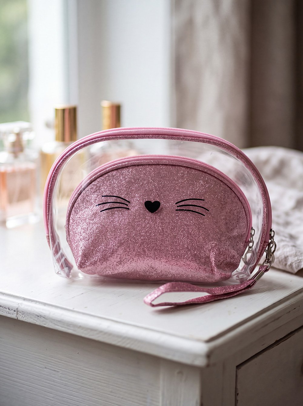 Toilettas Dames Set van 2 24x15 / 19x12 cm Roze Polyurethaan