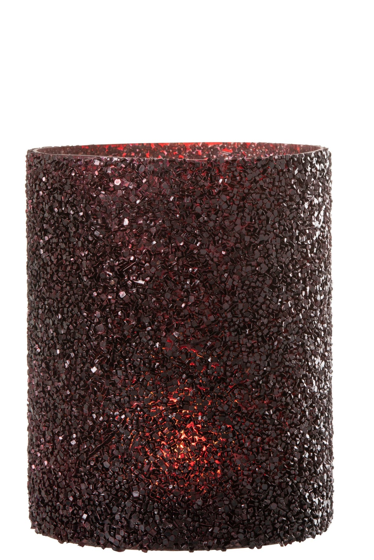 J-Line lantaarn Glitter - glas - bordeaux - groot
