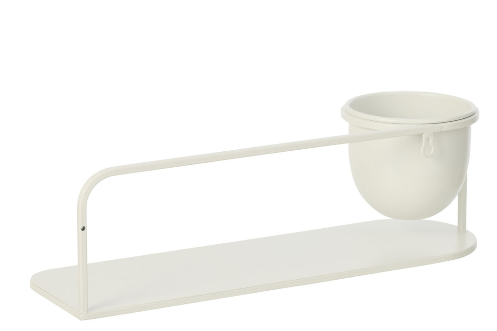 J-Line wandrek + bloempot - ijzer - wit