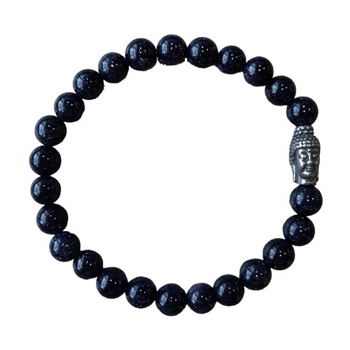 Heren armband Blauwvloed 8 mm met Boeddha kraal