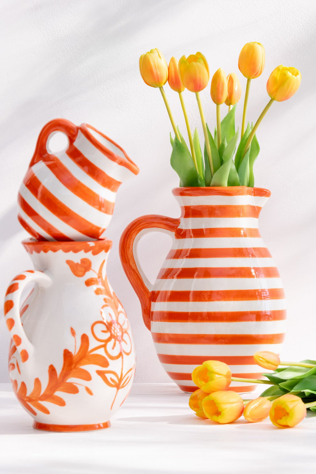 J-Line karaf Granada - keramiek - wit/oranje - medium