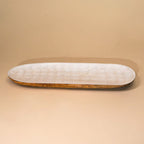 Mangohouten dienblad - geëmailleerde ellipsvorm, 38x12cm