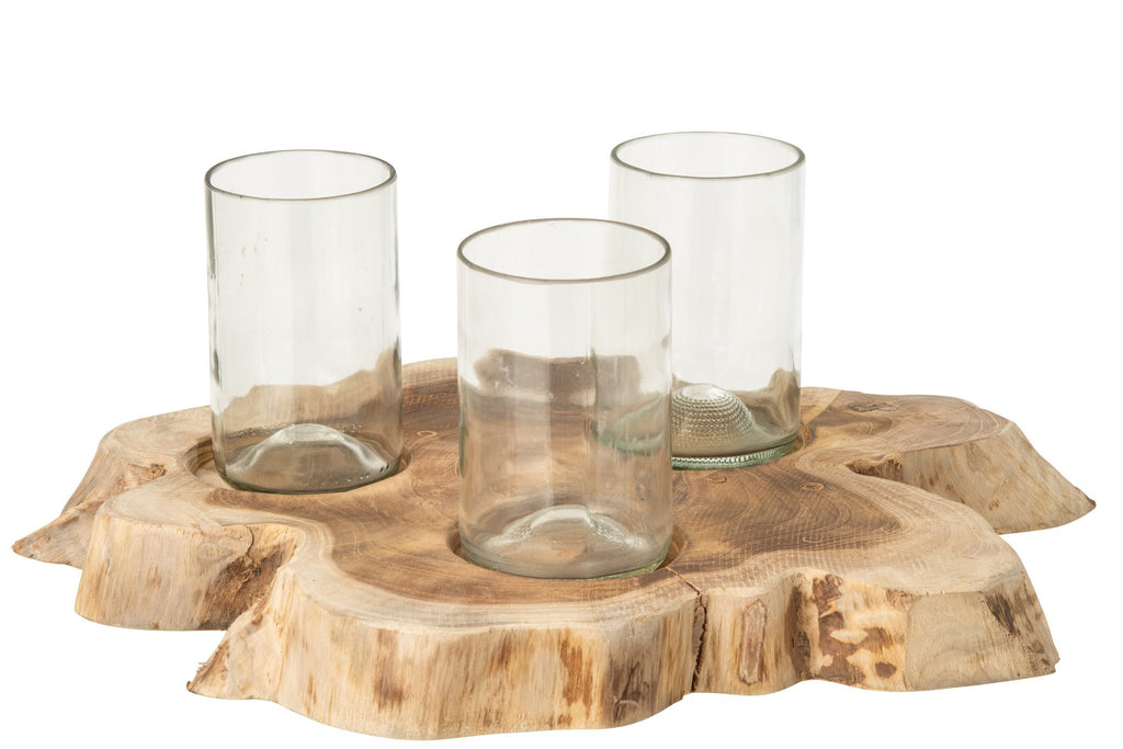 J-Line Vaas en windlicht met 3 potten - glas - naturel/transparant