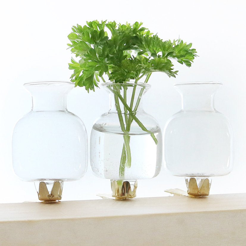 Glazen vaasjes met gouden clip S/3 4x7cm