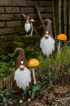 J-Line figuur Kabouter Paddenstoel - metaal - taupe/oranje - small