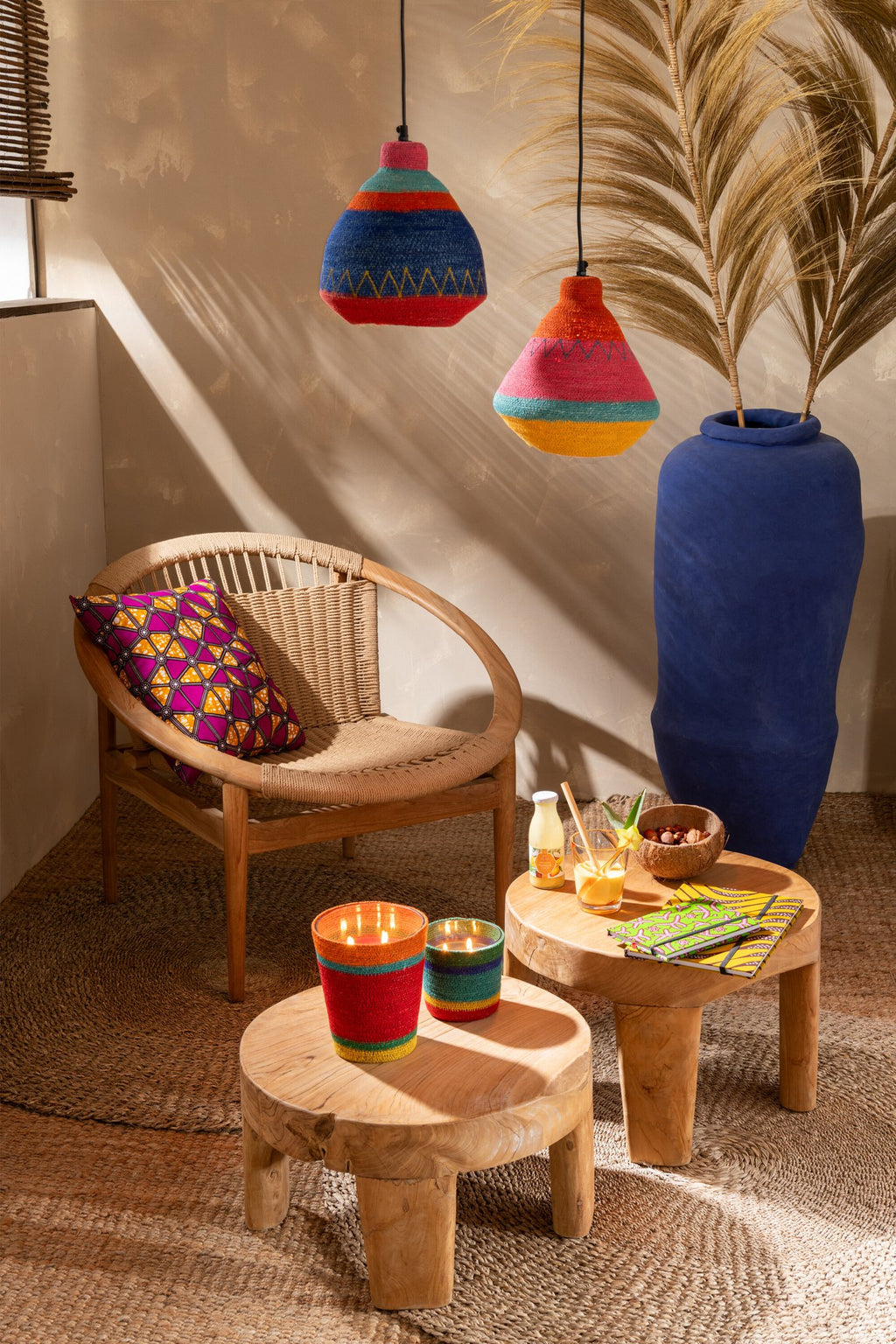 J-Line tafel Rond - hout - naturel - set van 2