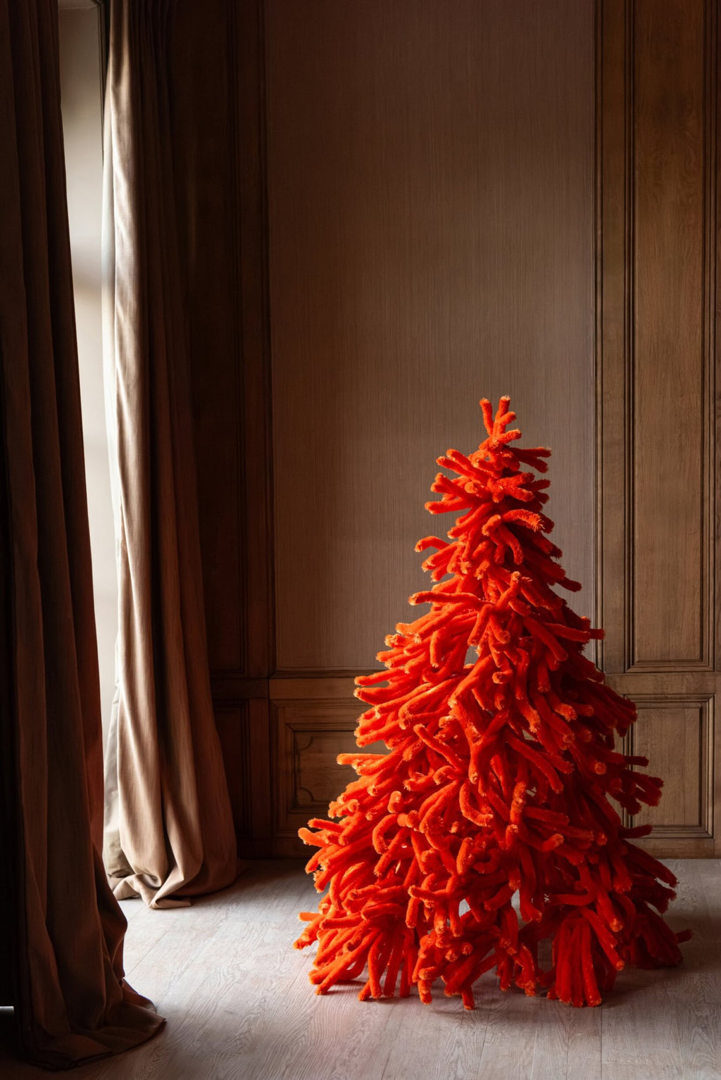 J-Line decoratie kerstboom Donzig - polyester - donkeroranje - large