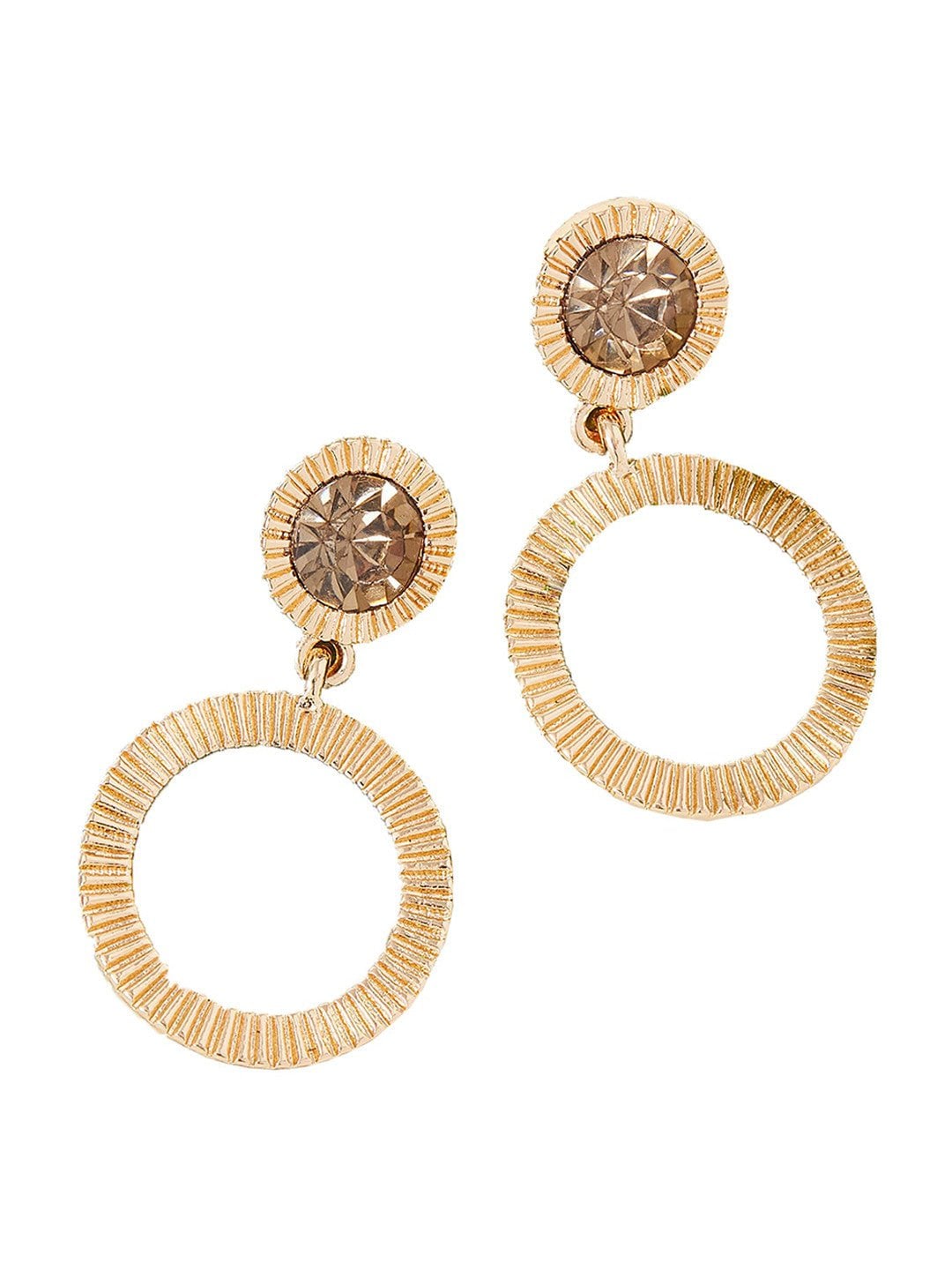 Goudkleurige geribbelde cirkeldruppeloorbellen – mode-sieraden – met kristallen verfraaid – 4 cm