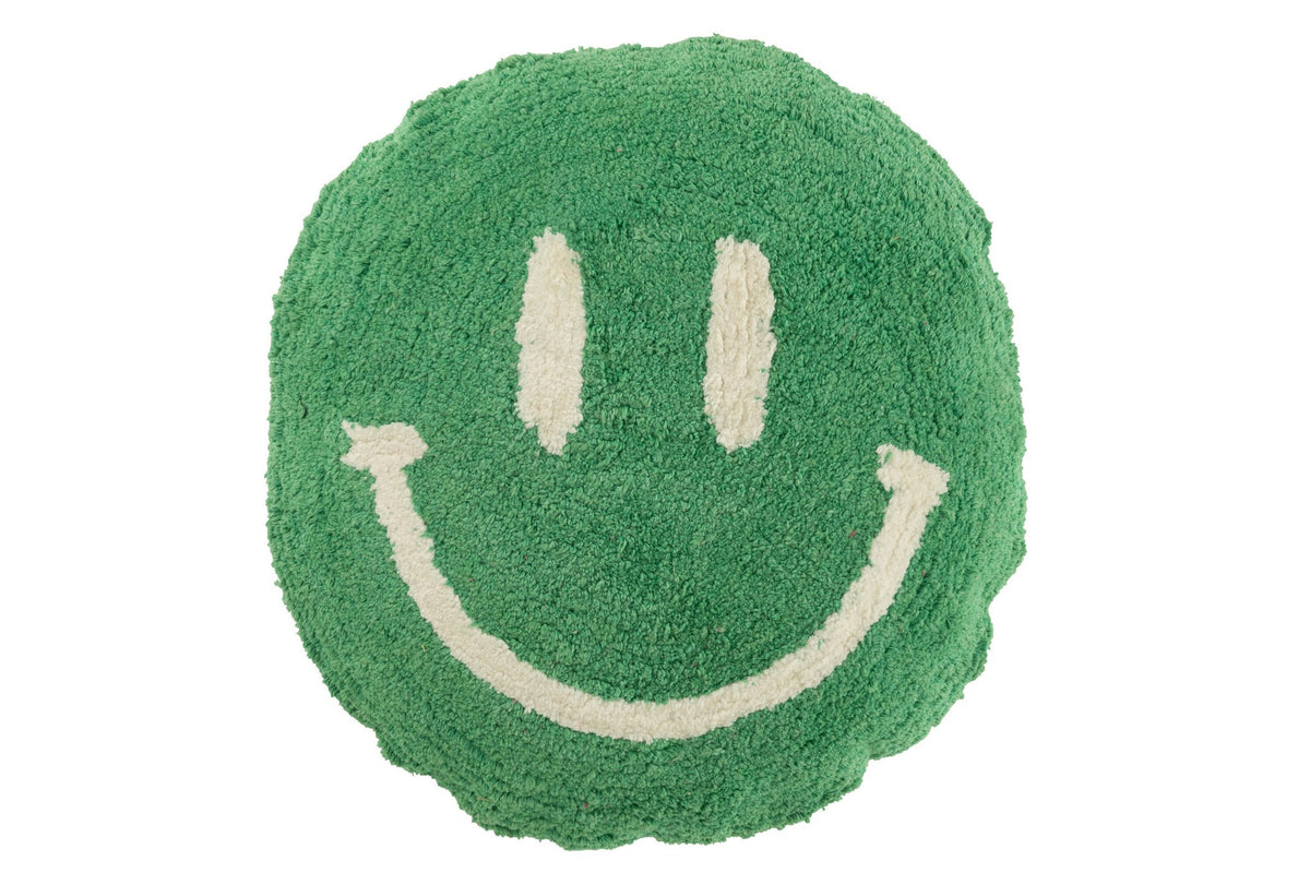 J-Line Kussen Smiley Getuft Katoen Groen/Wit