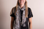 Sjaal Dames Print 50x160 cm Zwart Synthetisch