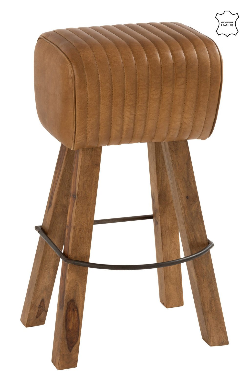 J-Line Kruk Gym Leder/Mango Hout Camel/Naturel