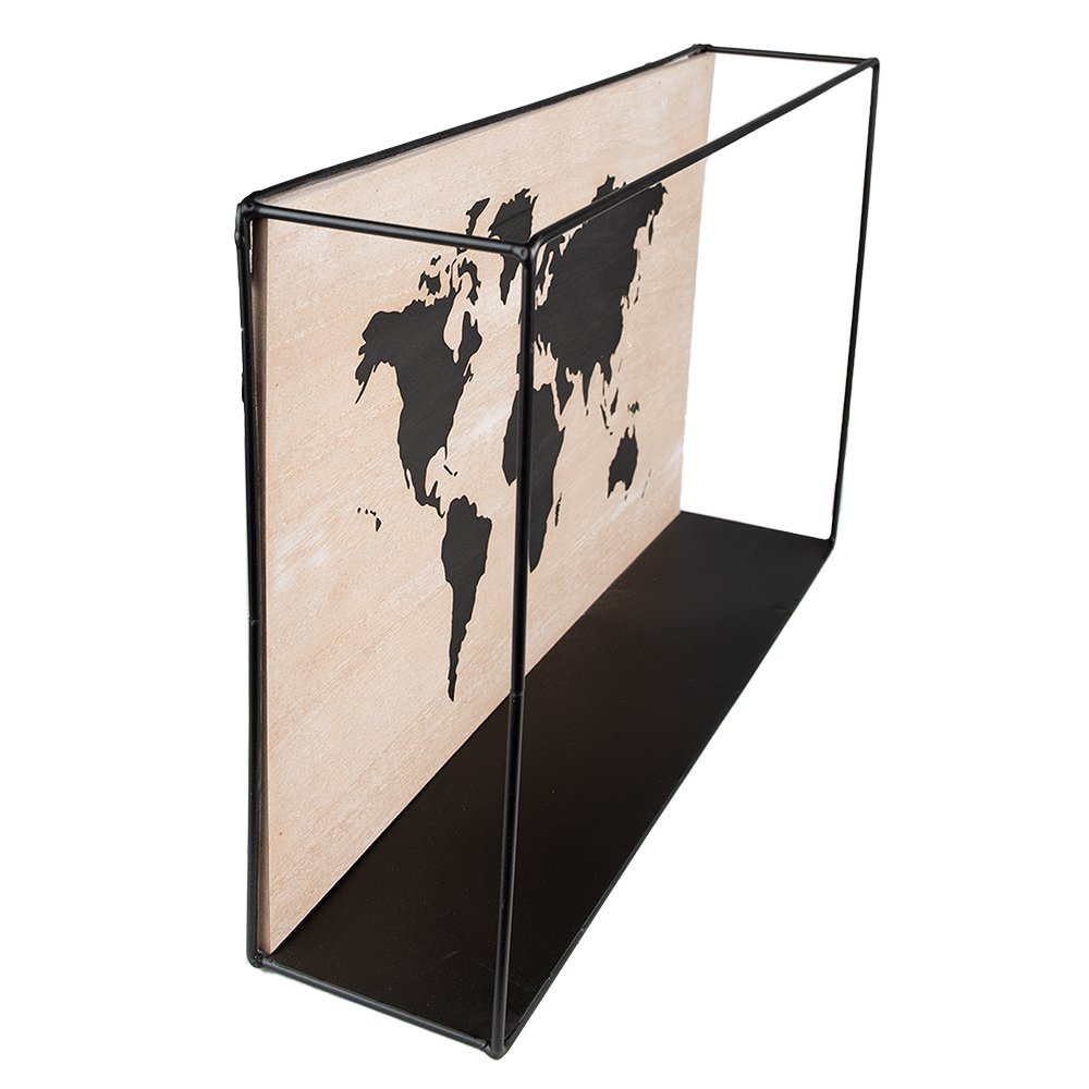 Wandrek 46x10x28 cm Zwart Bruin MDF Wereldkaart Wandplank