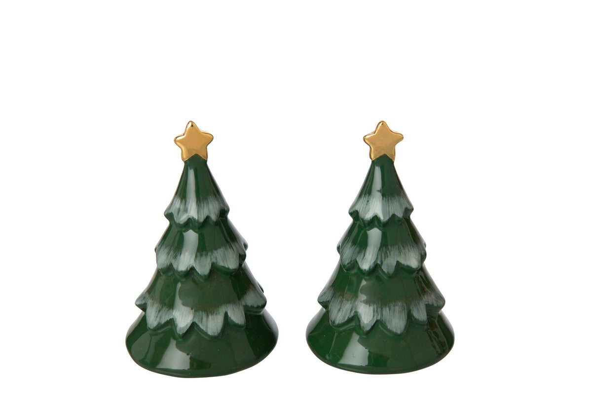 J-Line Peper-en-zoutstel kerstboom - steengoed - donkergroen