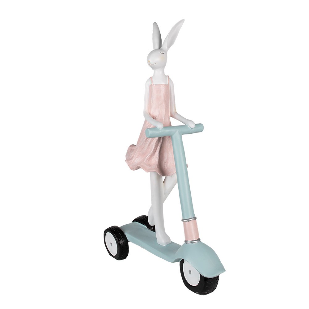 Beeld Konijn 62 cm Wit Roze Polyresin Paasdecoratie