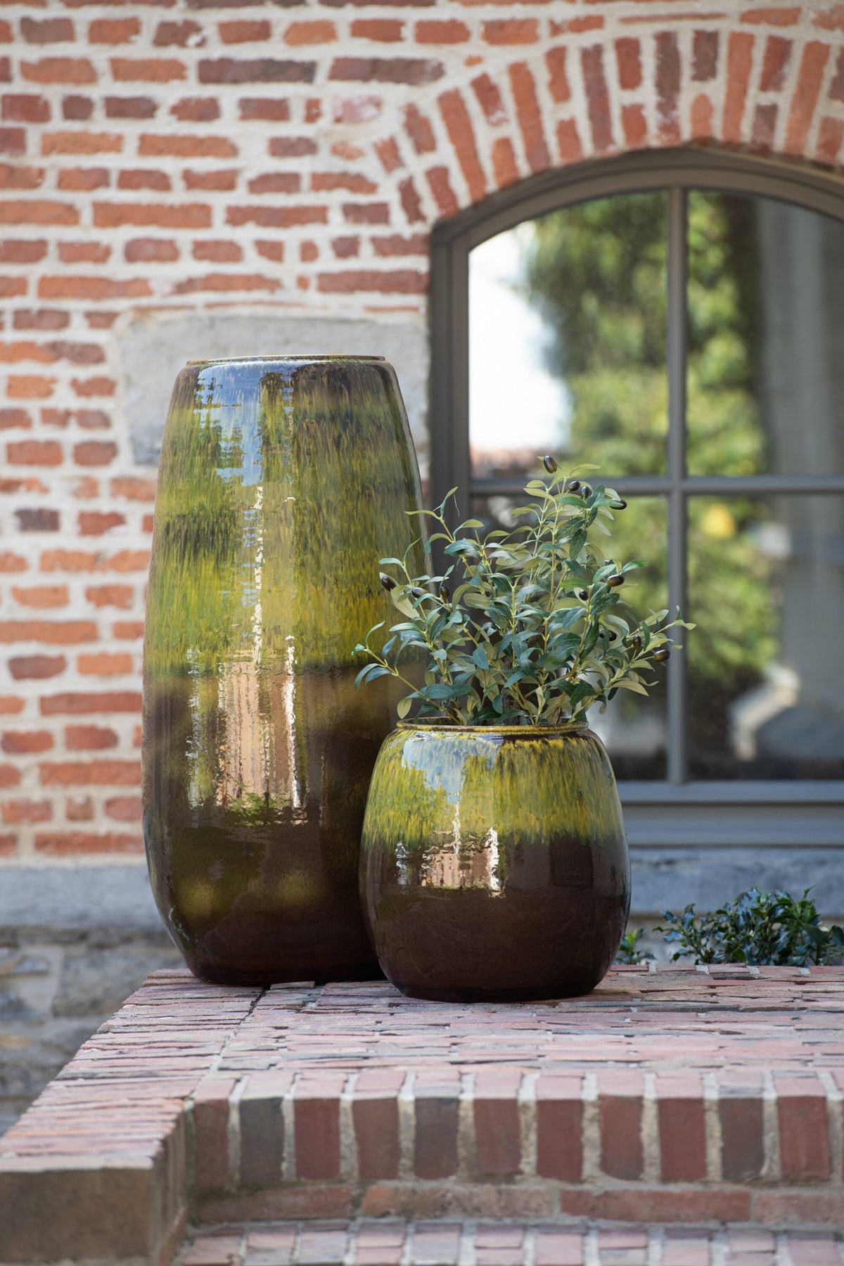 J-Line olijfboom in cement pot - kunststof - groen